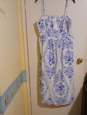 H&M White Maxi Dress with Blue Floral Print